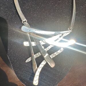 Silver geometric statement necklace